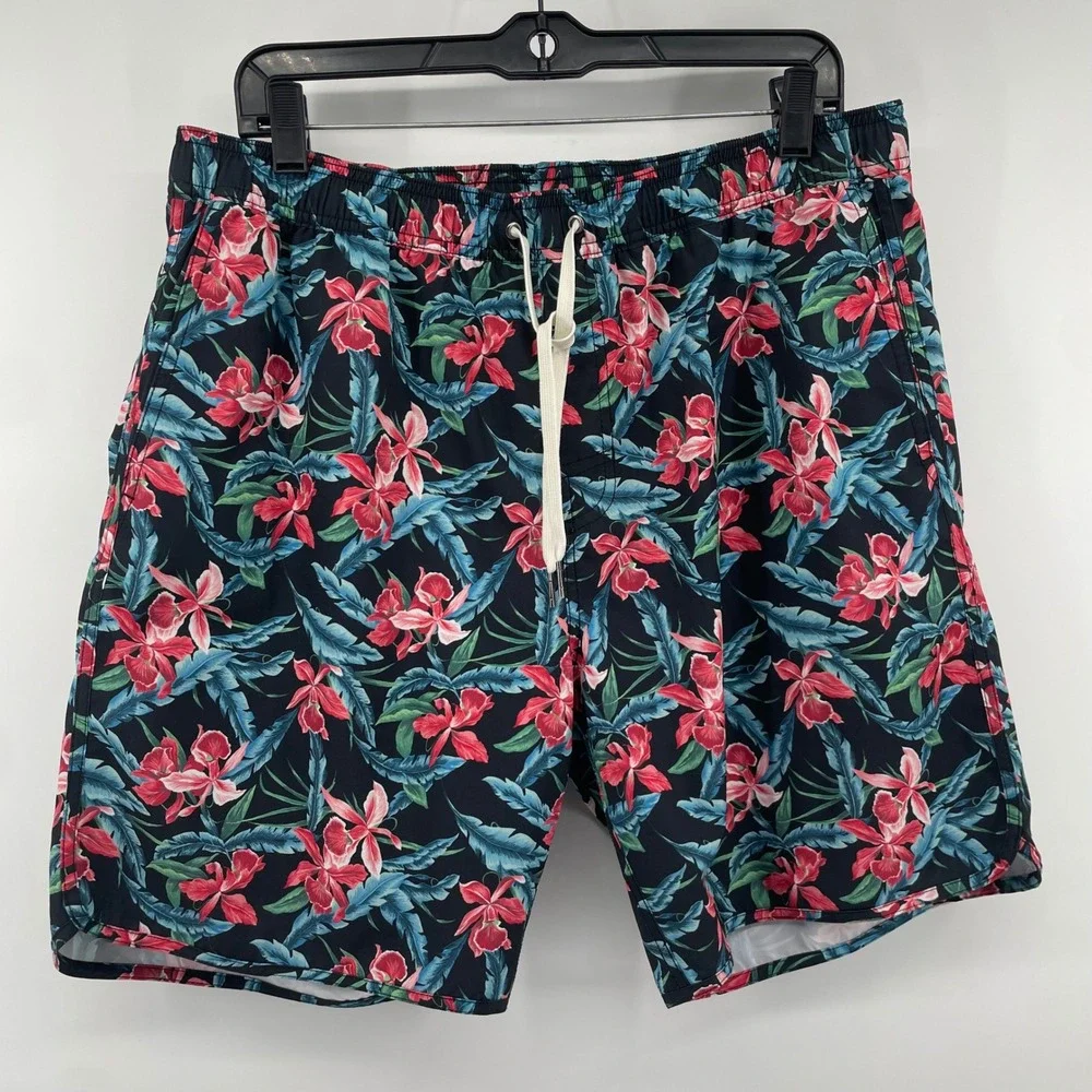 Fair Harbor Swim Trunks Mens XL Black‎ Pink Floral Tropical BreezeKnit Shorts